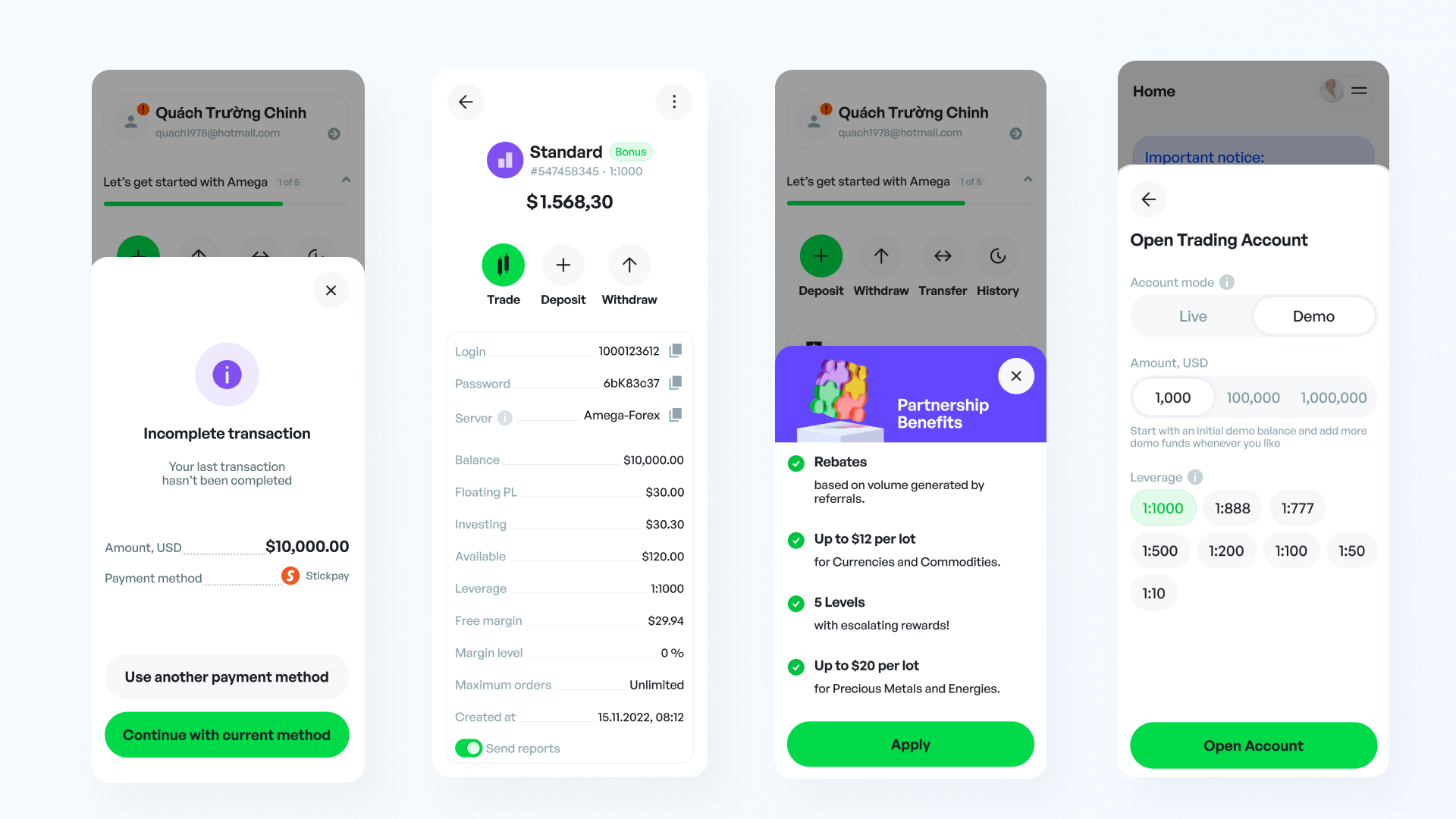 Amega client area screen 4