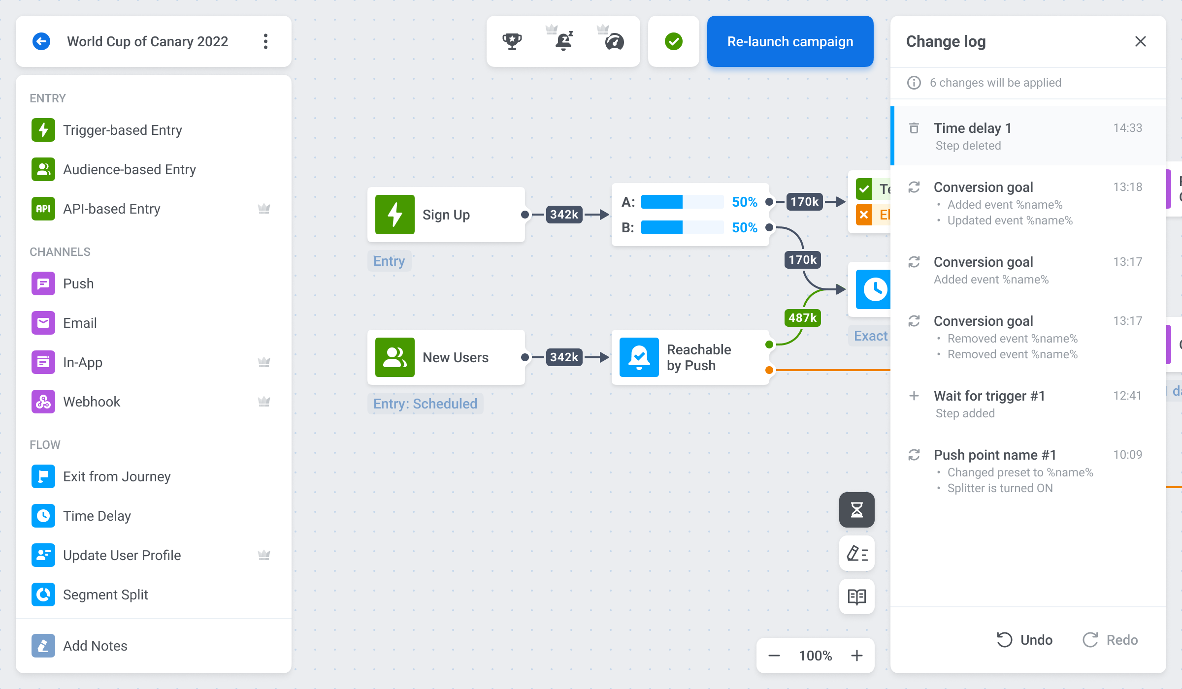 Pushwoosh campaign builder and automation flow overview