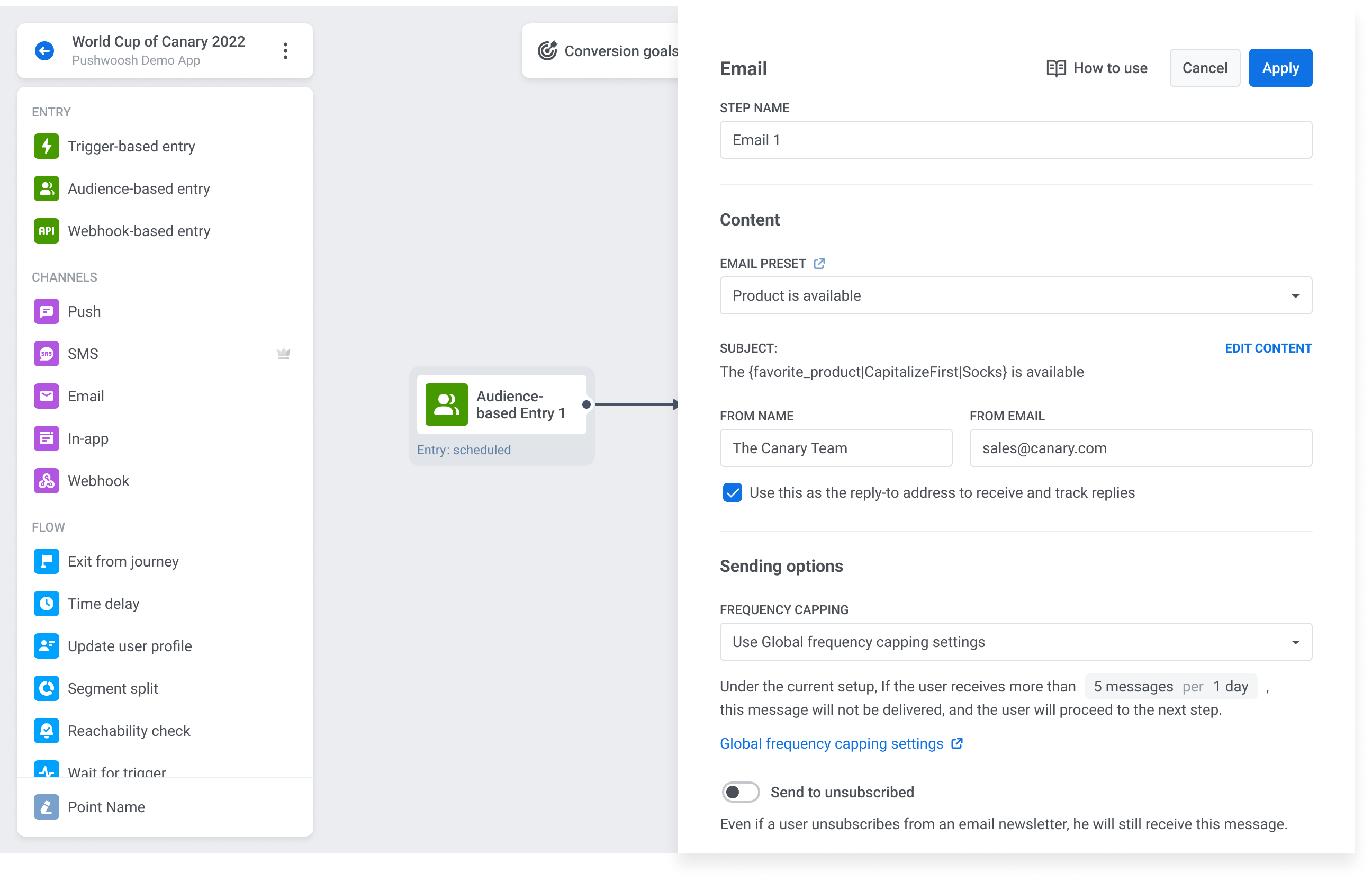 Pushwoosh campaign builder and automation flow overview