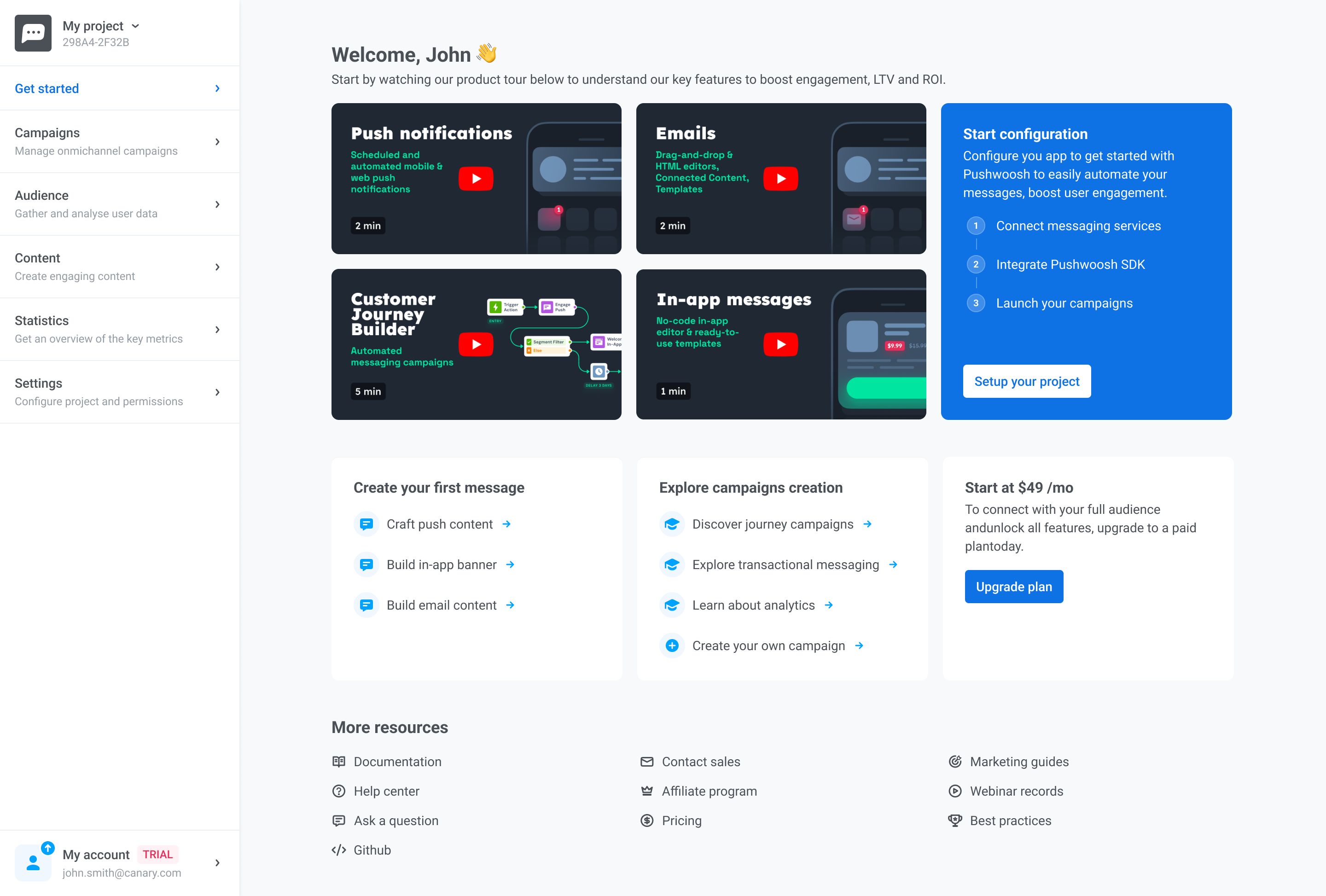 Pushwoosh campaign builder and automation flow overview