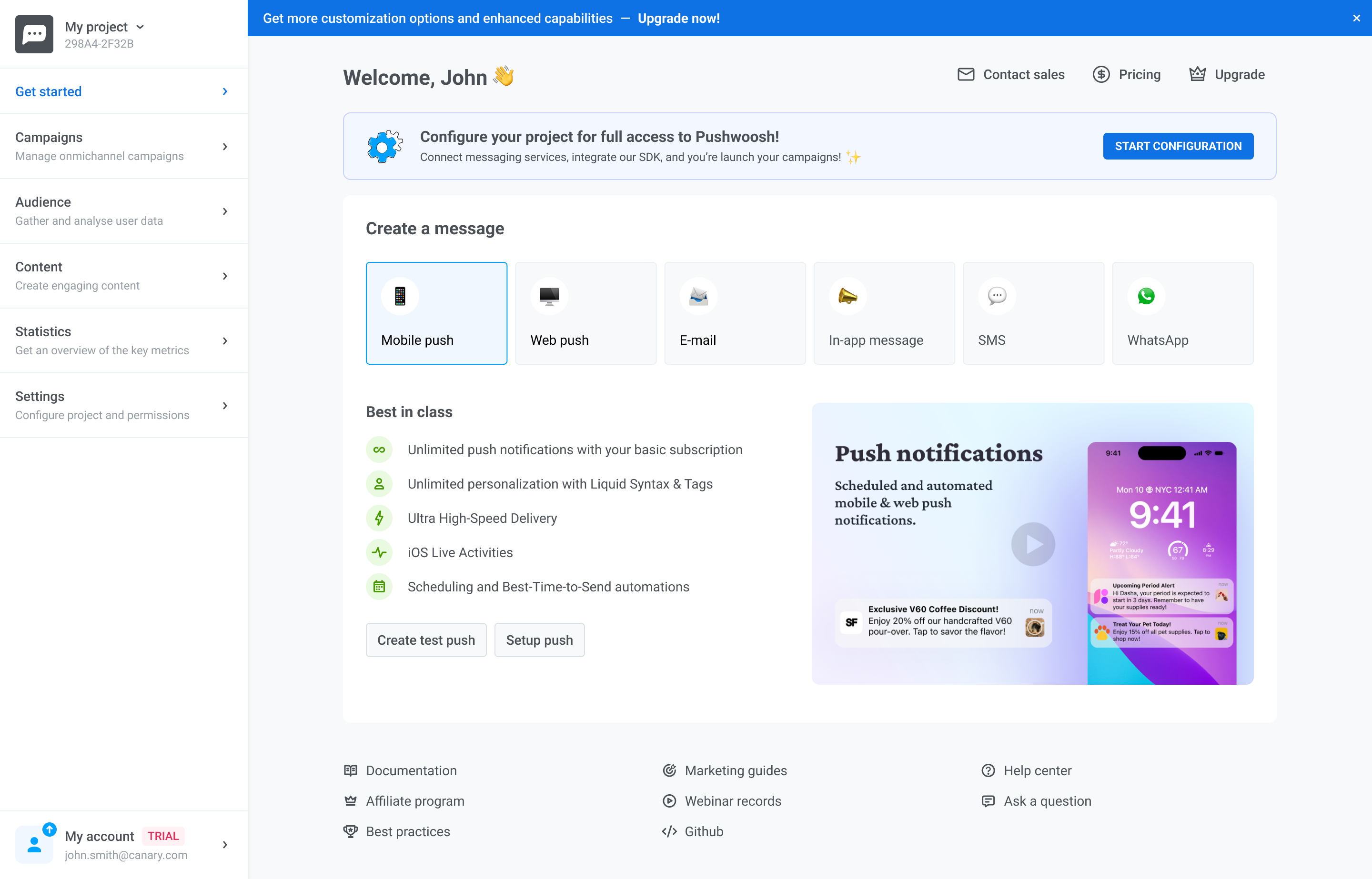 Pushwoosh redesigned onboarding experience
