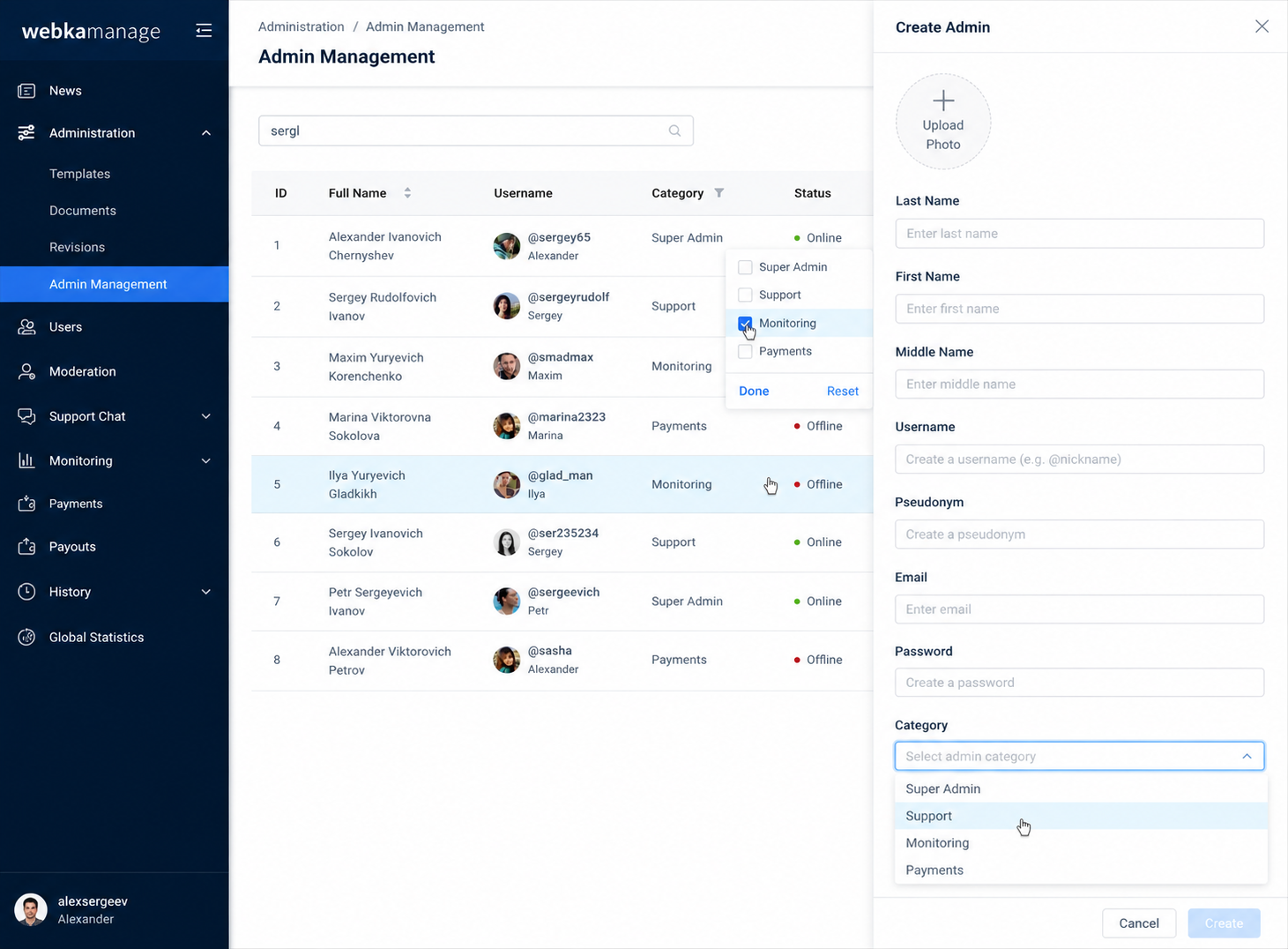 Role-based interfaces