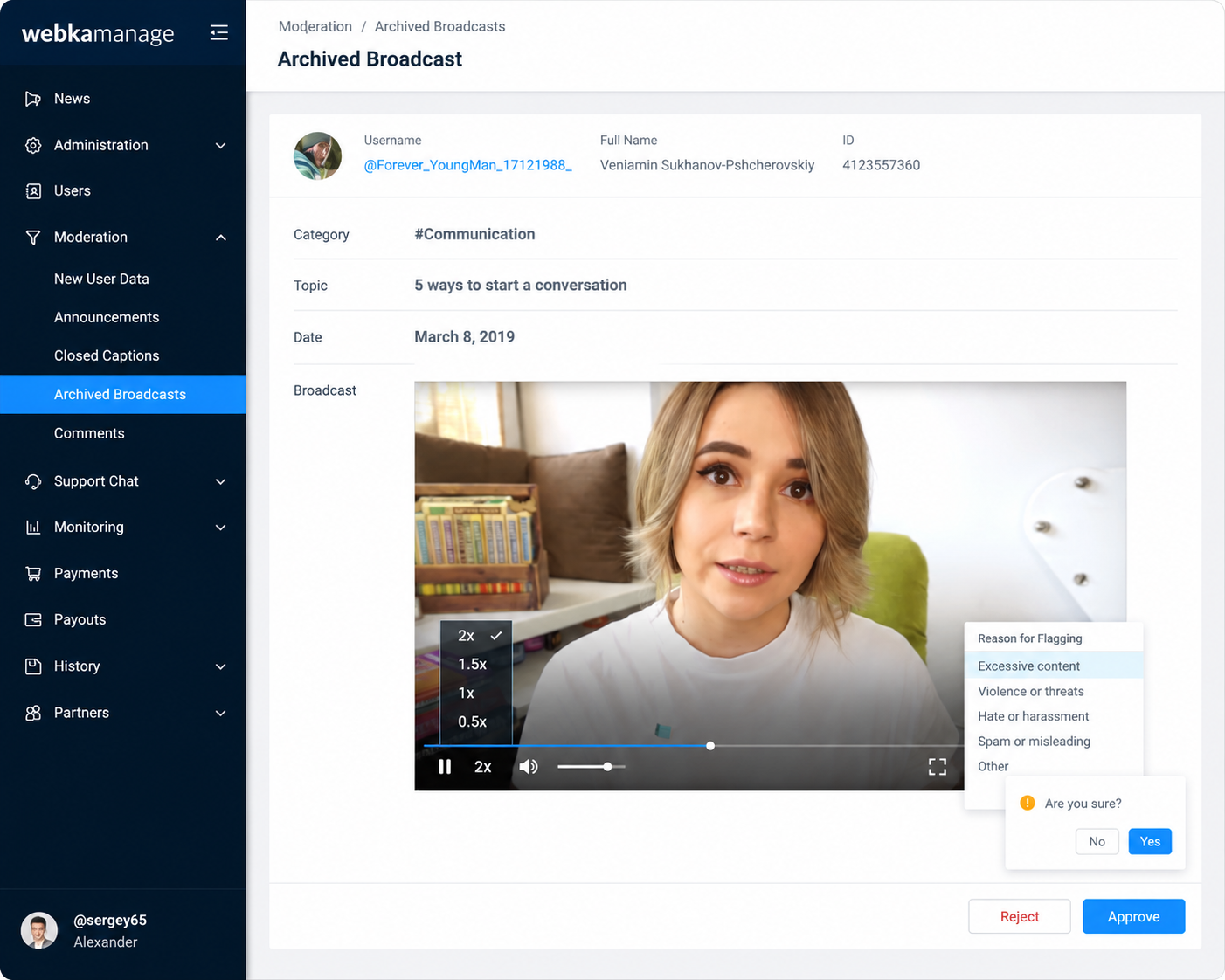 Webka final moderation workspace