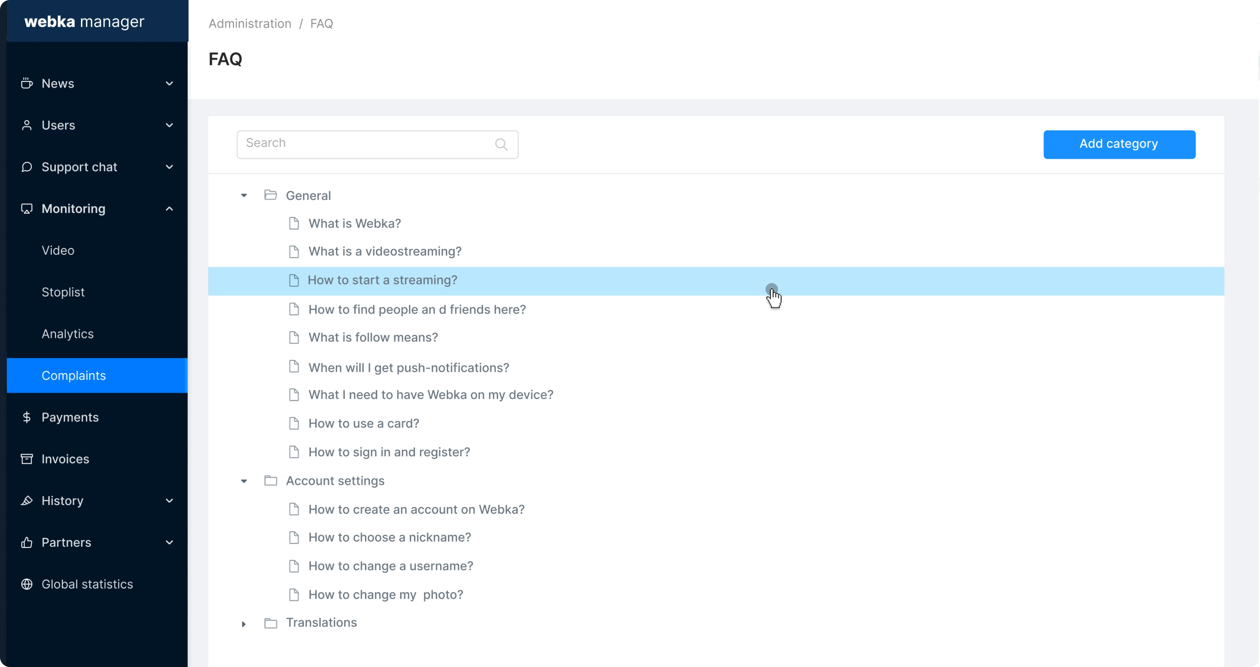 Webka user management
