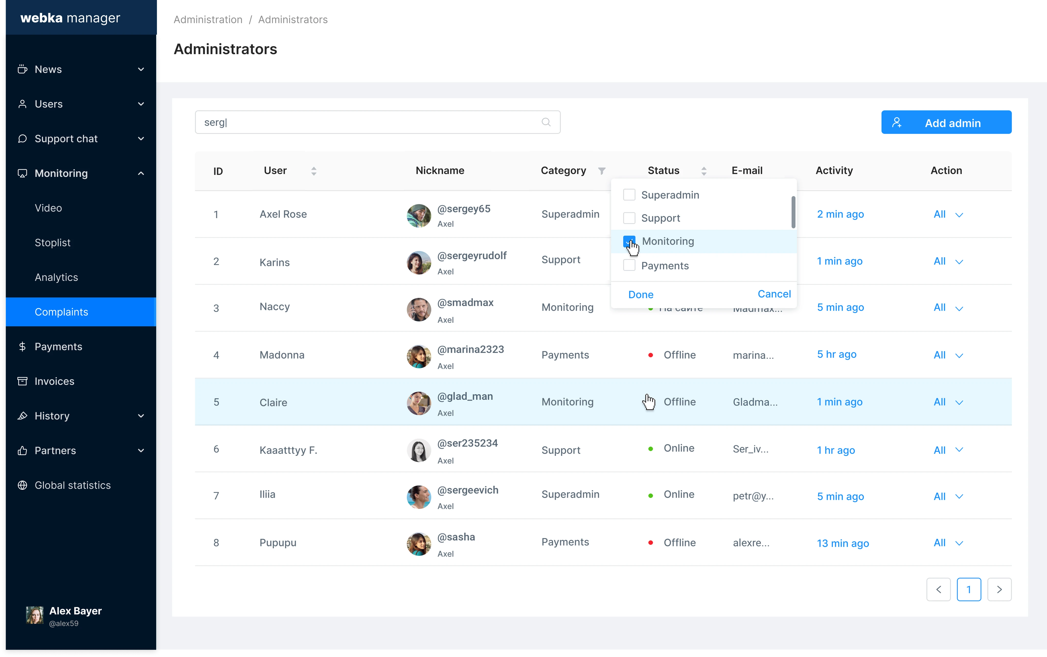 Webka operational reporting